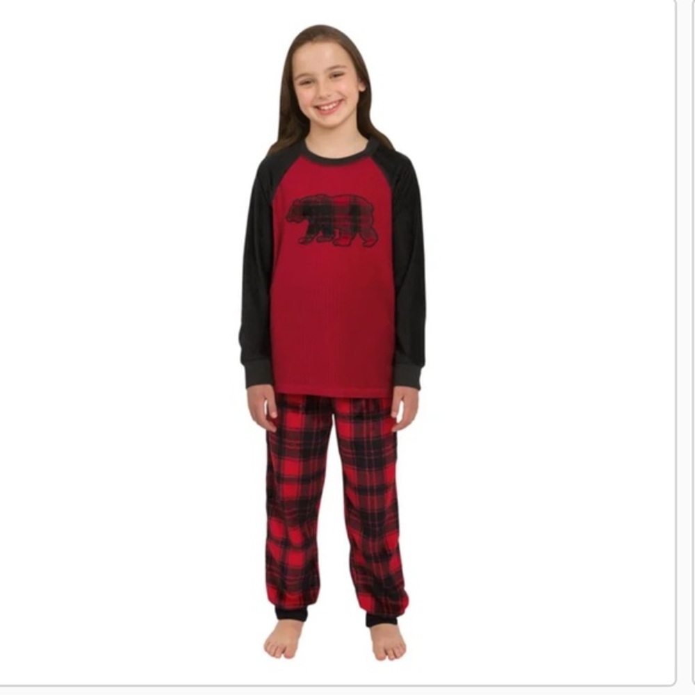 EDDIE BAUER - NEW 5/6 UNISEX Pajamas Kids 2-Piece Red and Black Pajama Set